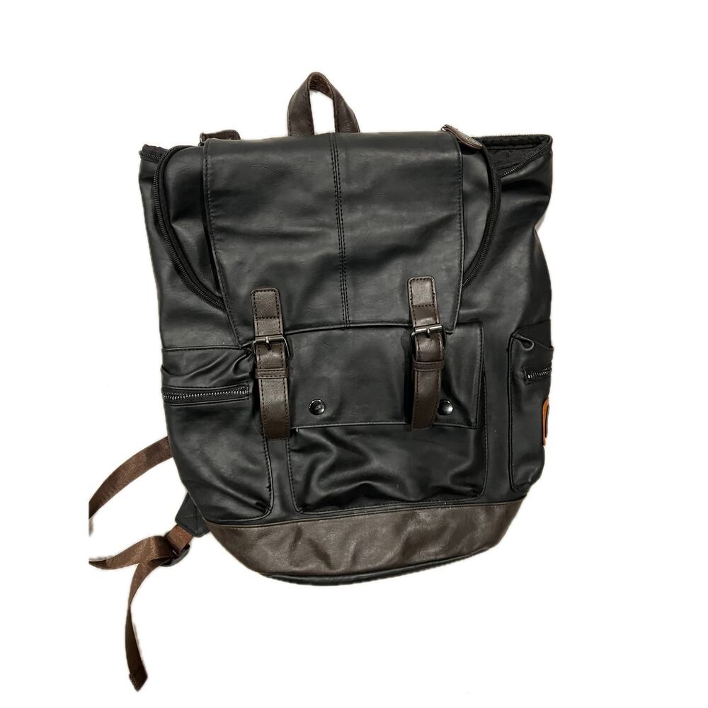 Top Loading Faux Leather Black Backpack